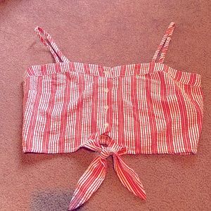 Lg. Red/white striped tie crop top